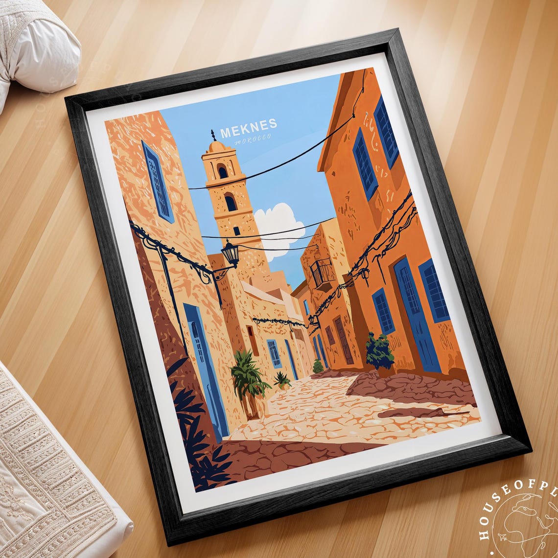 Meknes Morocco Old Town Street Minaret Travel Wall Decor Poster