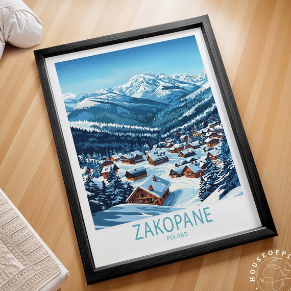 Zakopane Poland Travel Wall Art Ski Print Winter Poster House Warming Gifts Personalised