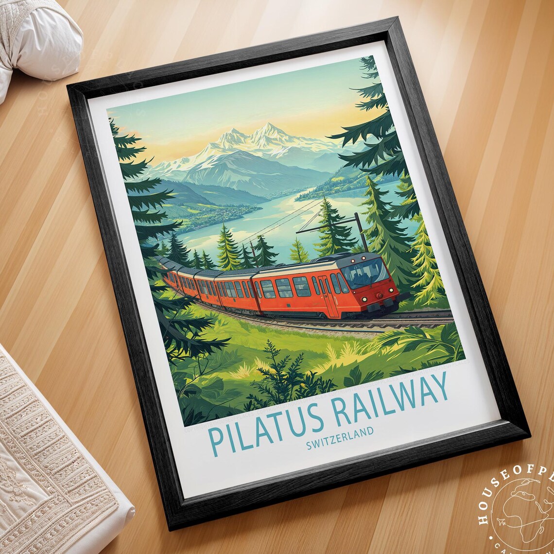 Pilatus Railway Switzerland Alpine Red Train Vintage Travel Poster