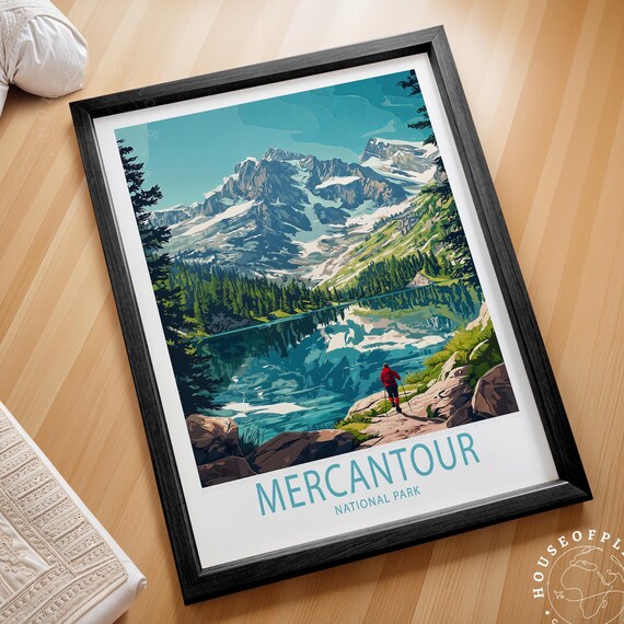 Mercantour National Park Mirror Lake Hiker Alpine Peaks Travel Poster