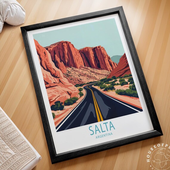 Salta Argentina Red Rock Canyon Desert Road Retro Travel Poster