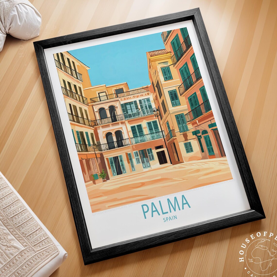 Palma Spain Old Town Square Green Shutter Balcony Travel Poster