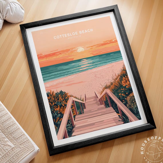 Cottesloe Beach Australia Sunset Boardwalk Illustration Poster