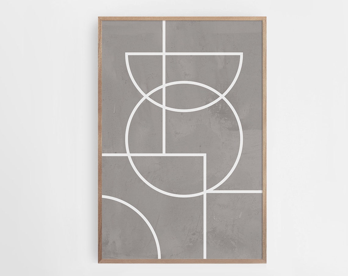 Gray Geometric Line Art White Circles Mid Century Modern Print - Image 3