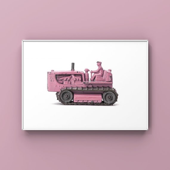 Pink Toy Bulldozer Photo Print Girls Room Decor Construction Vehicle Nursery Ideas