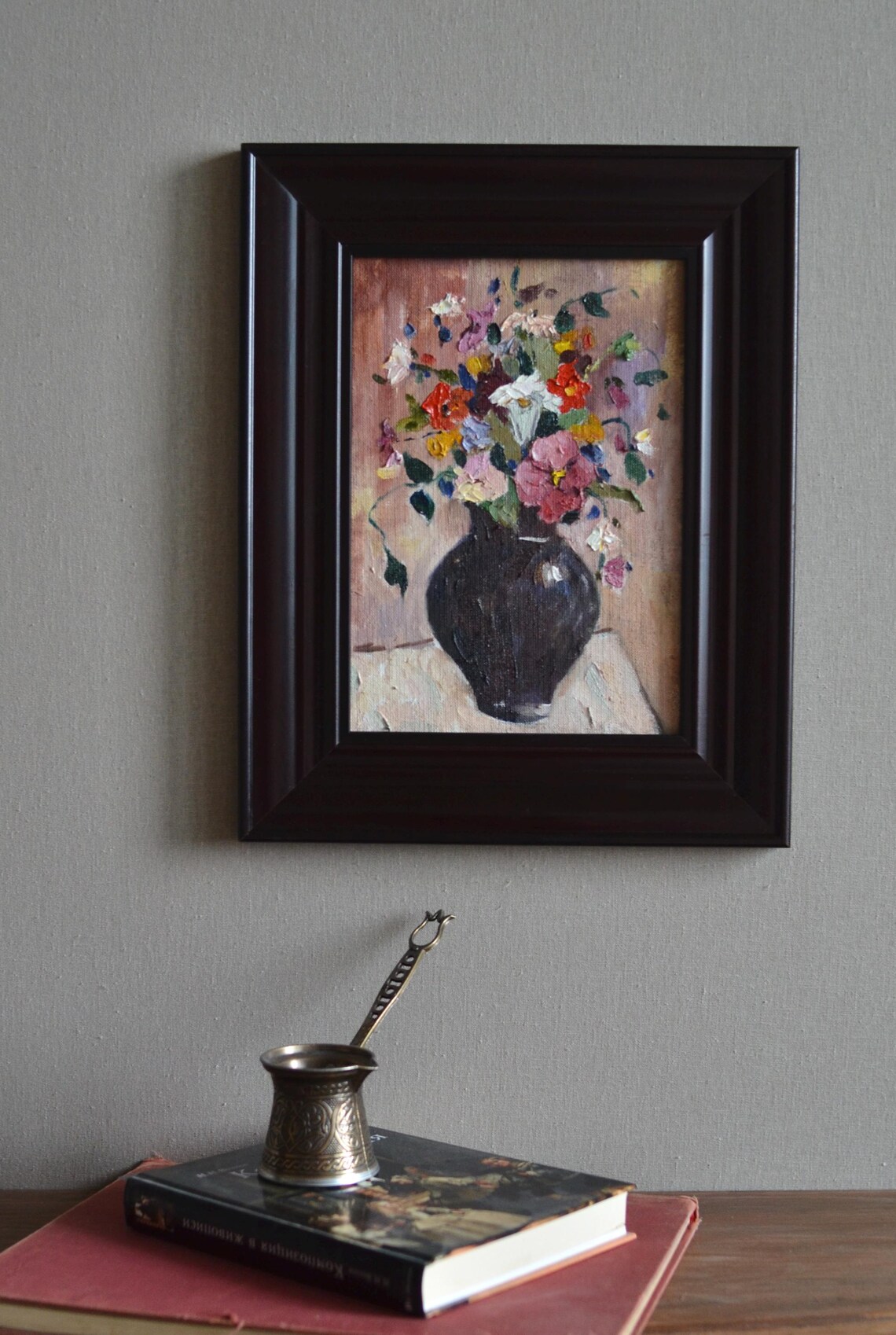 Original Floral Still Life Oil Painting Impressionistic Bouquet Of Wild Flowers In A Vintage Vase Framed Wall Art European Fine Art - Image 4