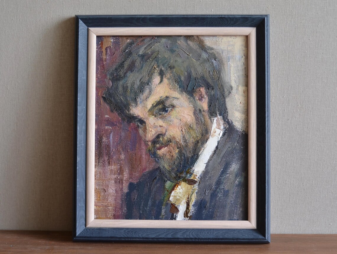 Bearded Man Vintage Portrait In Dark Suit Impressionist Wall Art