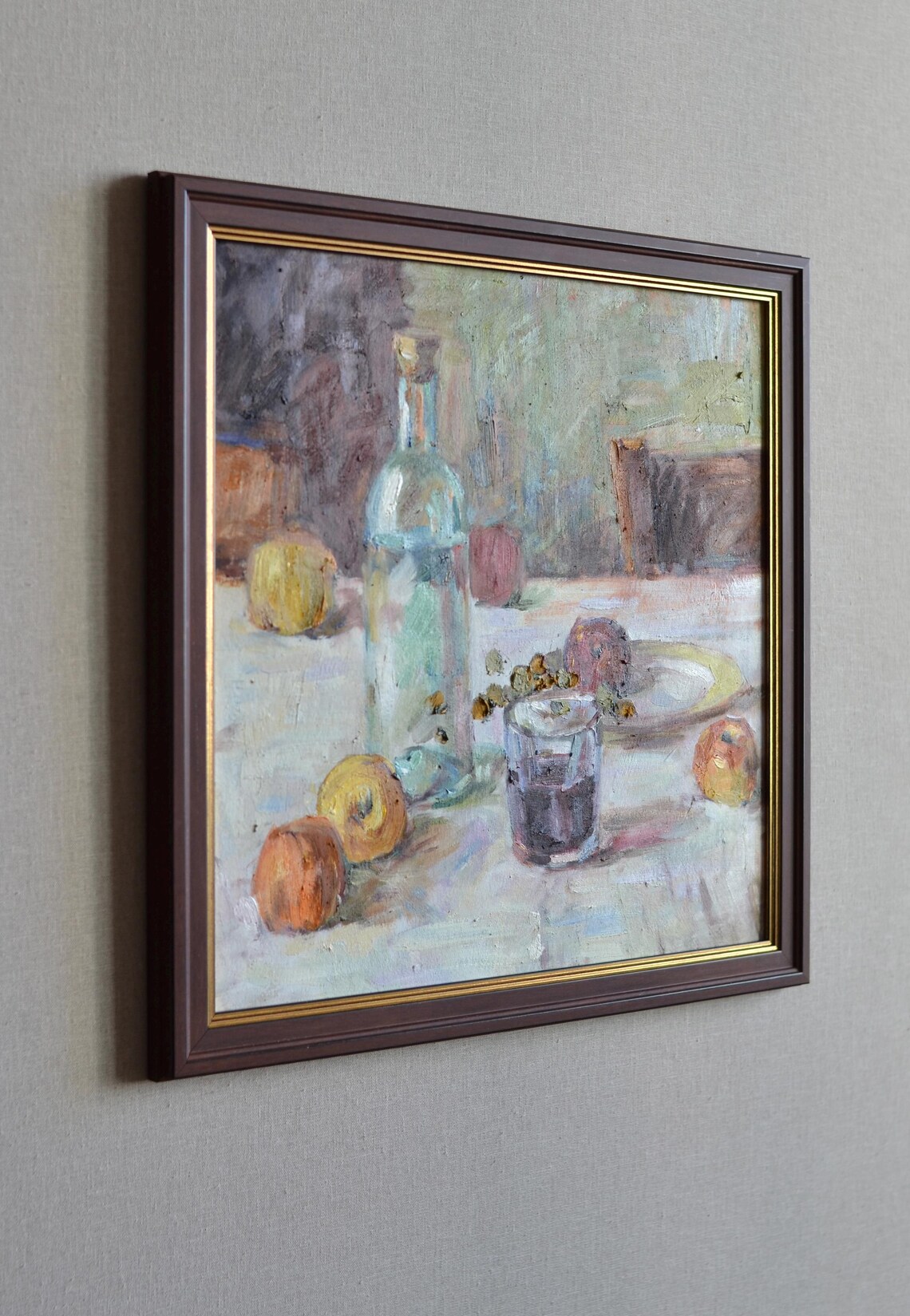 Wine Bottle With Red Wine Apples And Grapes Still Life Wall Art - Image 3