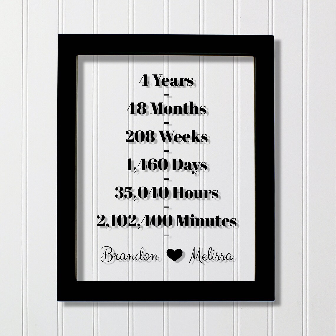 4 Year Anniversary Custom Names Gift, Four Years