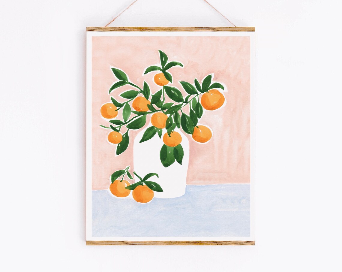 Orange Tree Branch In a Vase Watercolor Art Print - Image 2