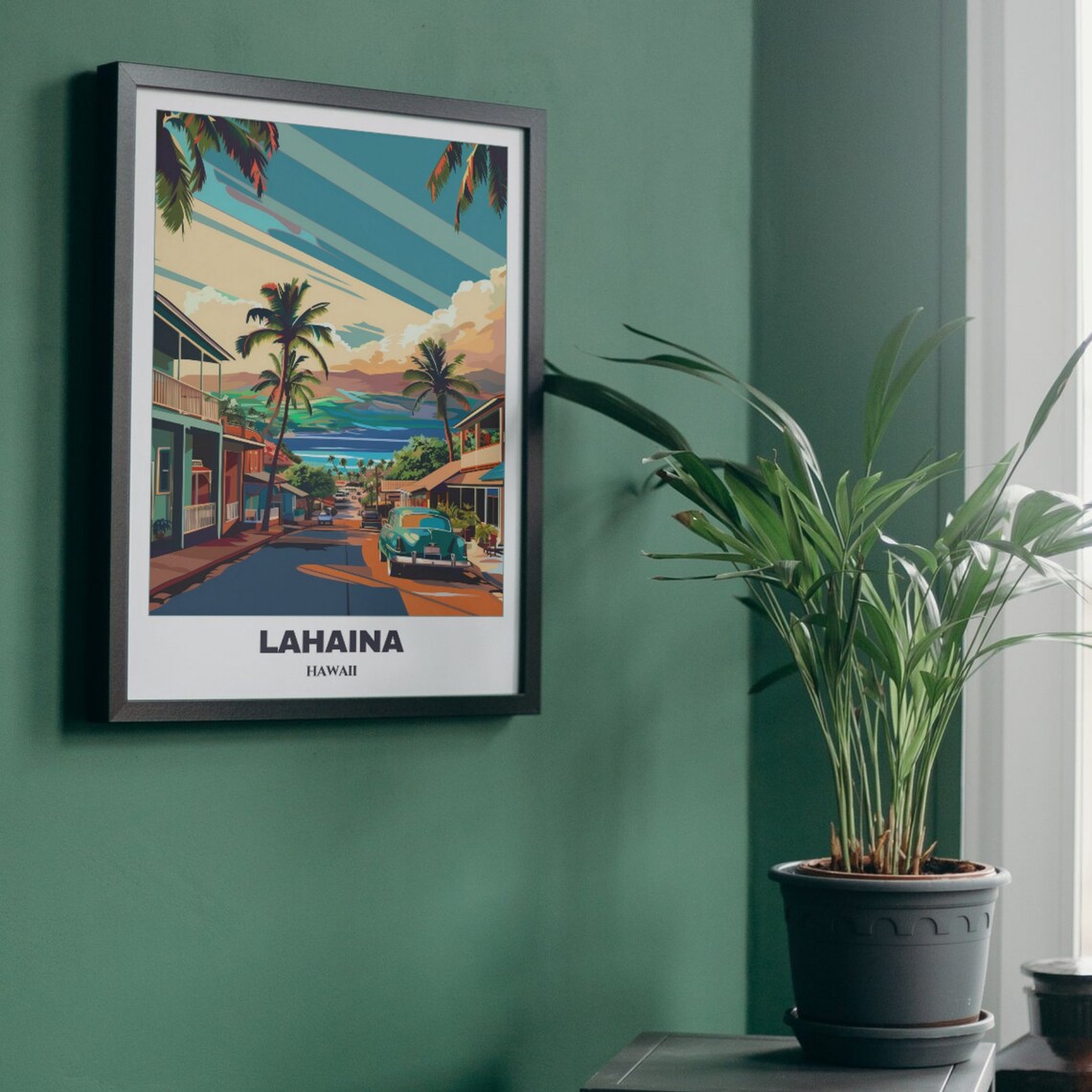 Lahaina Hawaii Vintage Car Palm Street Ocean View Travel Poster - Image 5