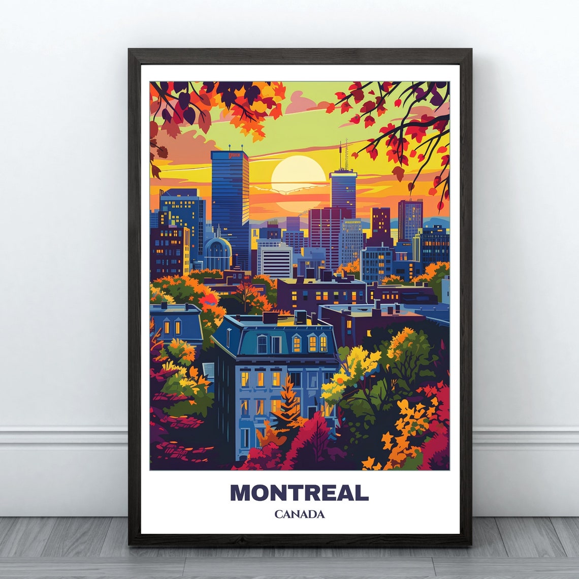 Montreal Canada Sunset Skyline Over City Rooftops Autumn Poster