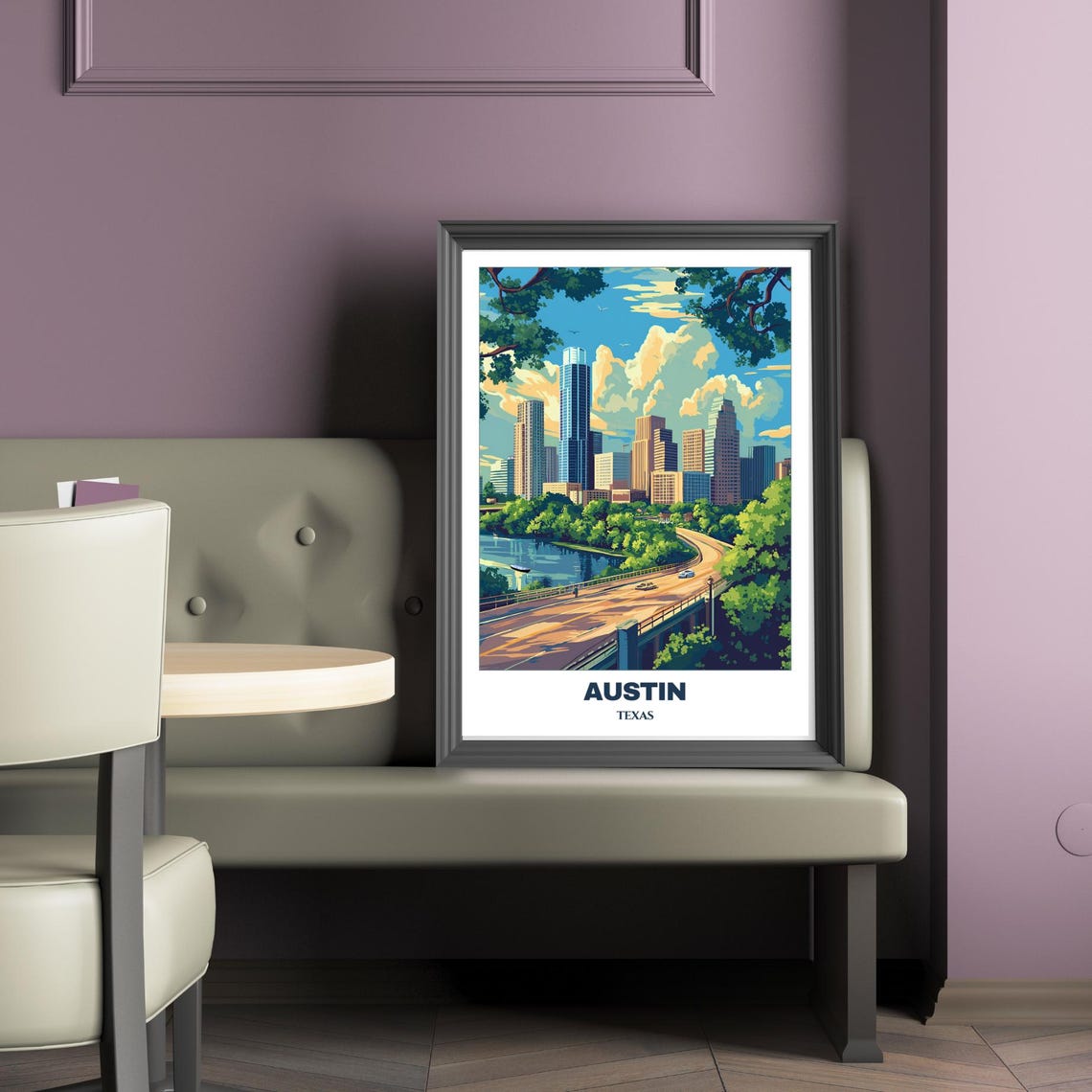 Austin Downtown Skyline Bridge Highway Sunset River View Poster - Image 2