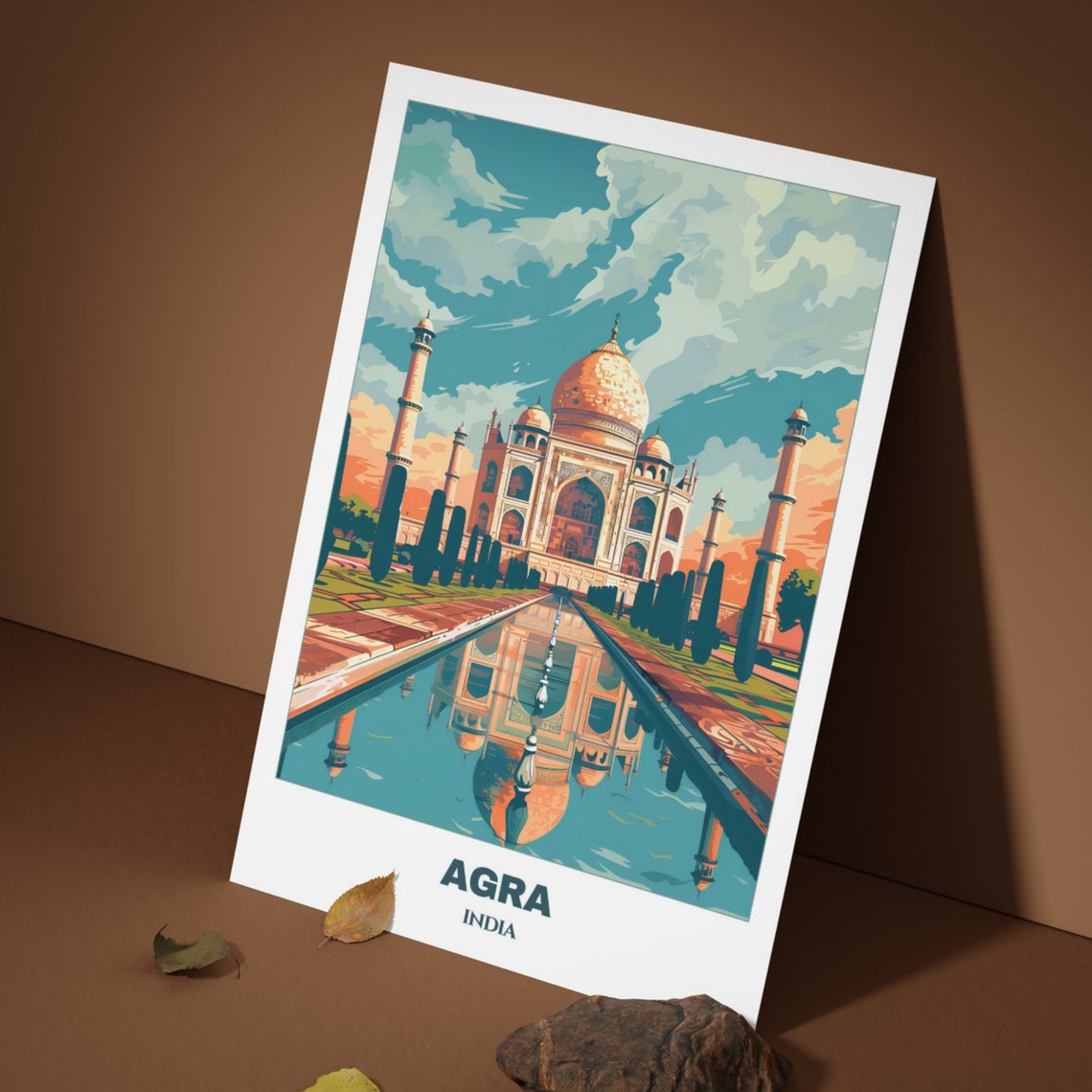 Taj Mahal Sunset Golden Reflection Pool Agra India Iconic Poster - Image 3
