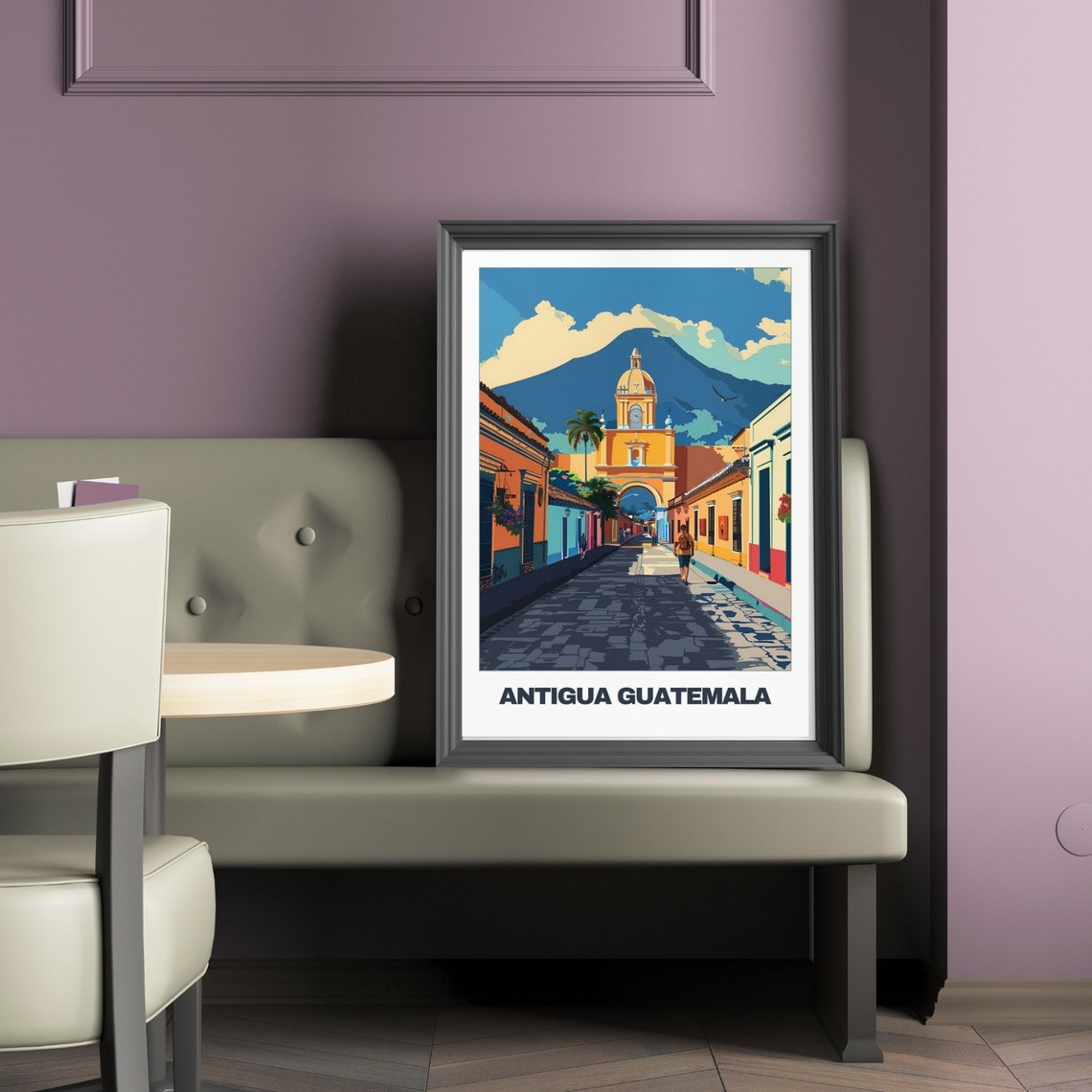 Antigua Guatemala Santa Catalina Arch Volcano Cobblestone Poster - Image 2
