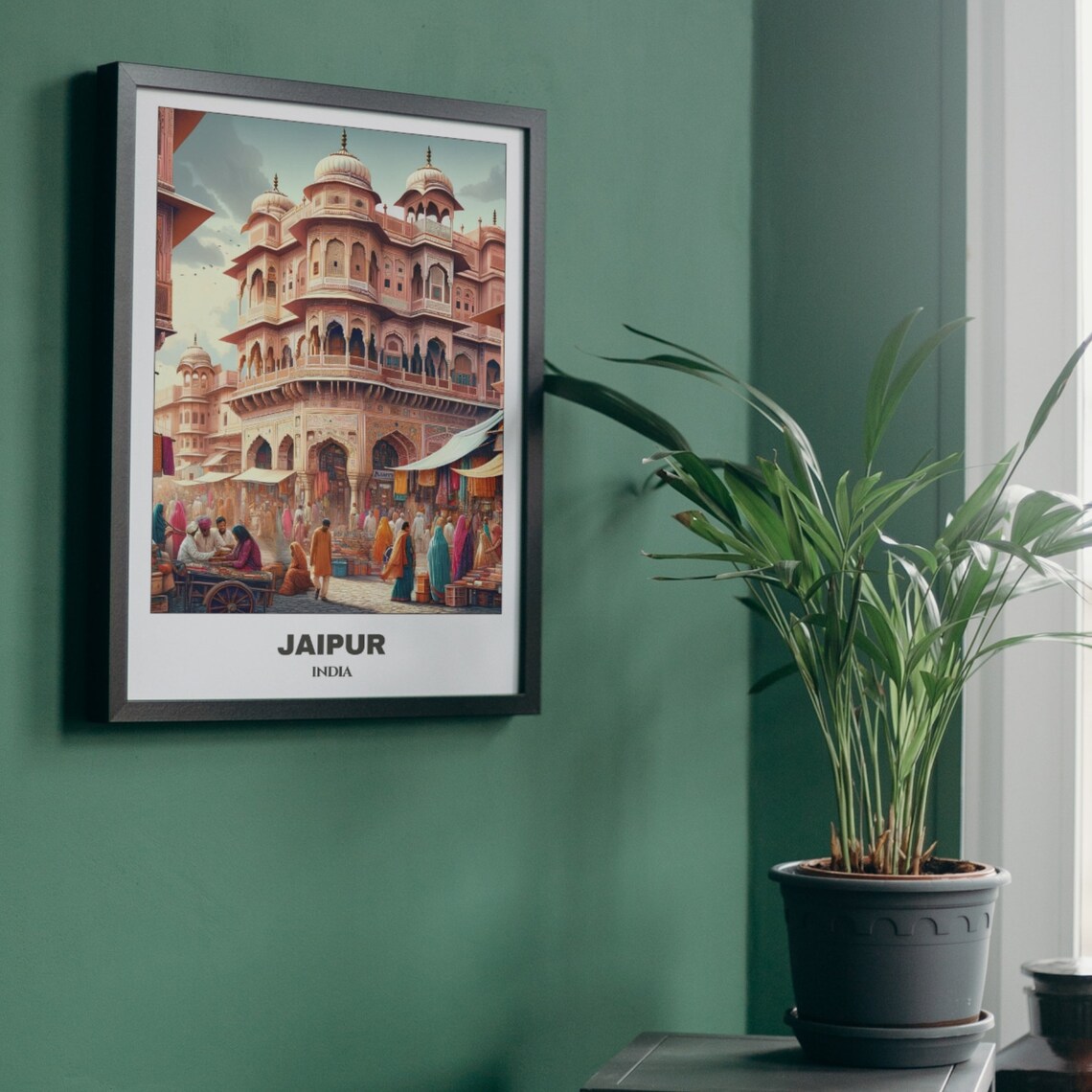 Jaipur Pink Palace Market Bustling Street India Travel Poster - Image 5