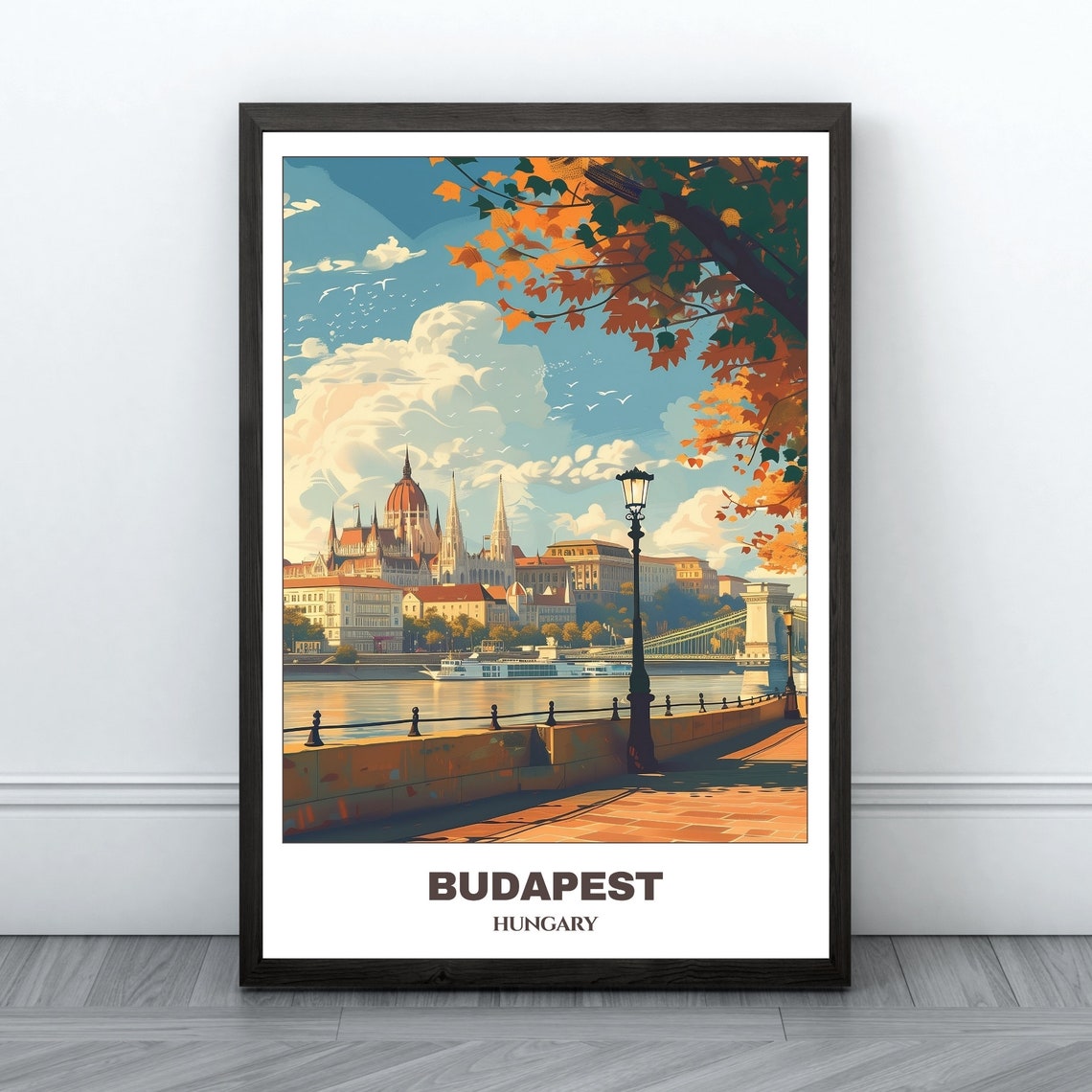 Budapest Hungary Autumn Embankment Parliament Across Danube Poster