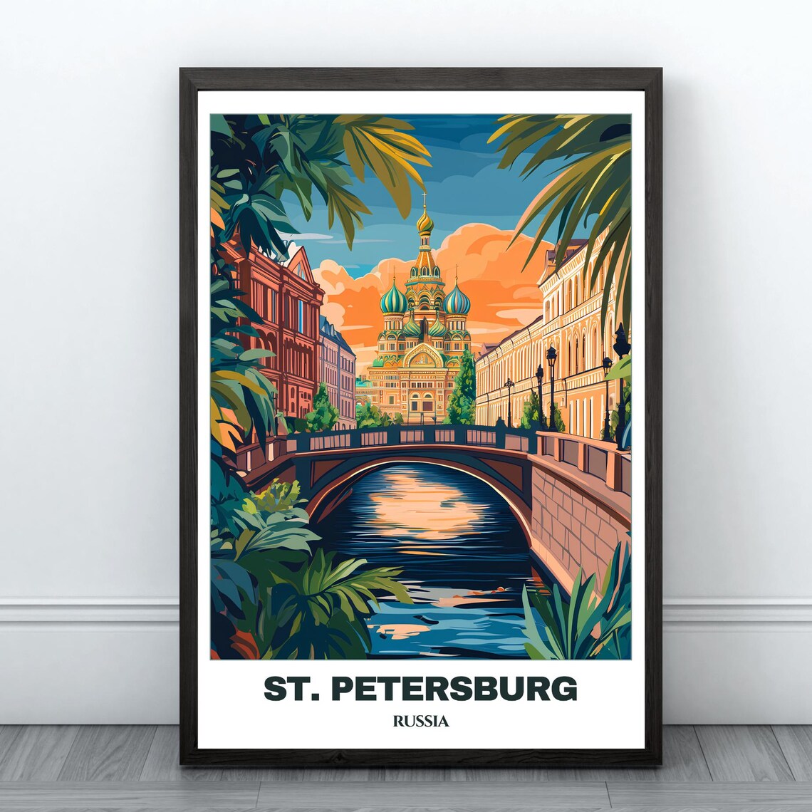 St. Petersburg Church of Spilled Blood Canal Bridge Sunset Poster