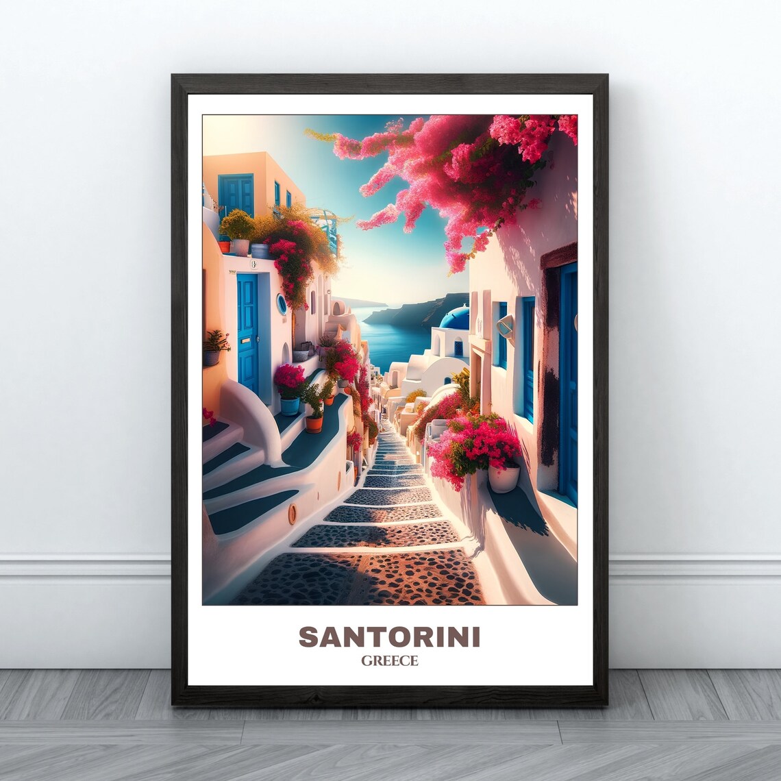 Santorini Travel Poster, Greece Cityscape Art Print
