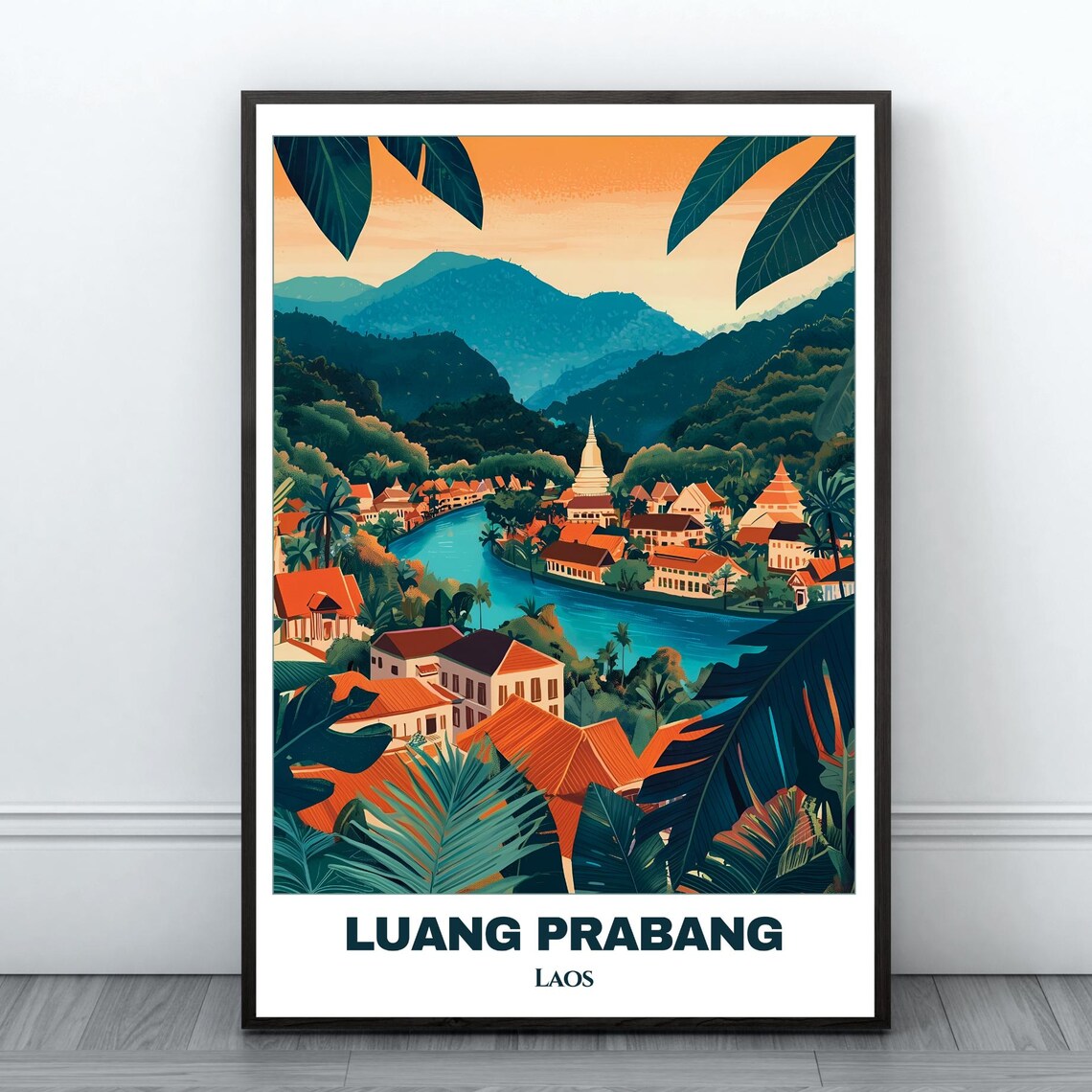 Luang Prabang Travel Poster, Laos Cityscape Art Print
