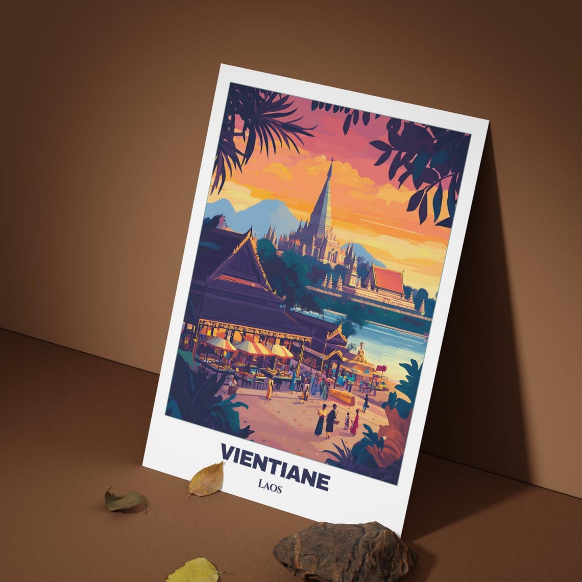 Vientiane Laos Night Market Temple Sunset View Vintage Travel Poster - Image 4