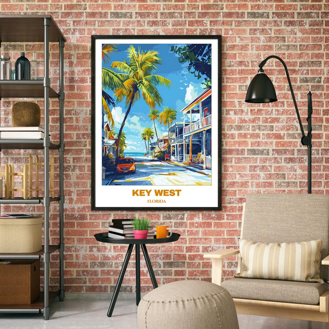 Key West Florida Palm Lined Street Classic Car Vintage Travel Poster - Image 2