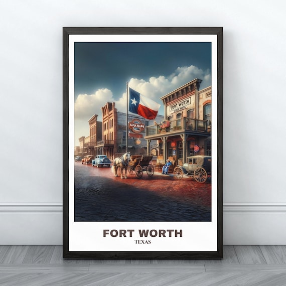 Fort Worth Texas Stockyards Brick Street Texas Flag Scene Poster