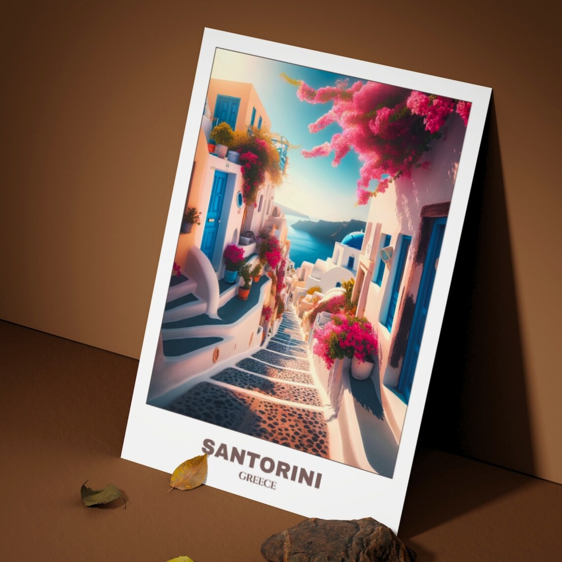 Santorini Travel Poster, Greece Cityscape Art Print - Image 3