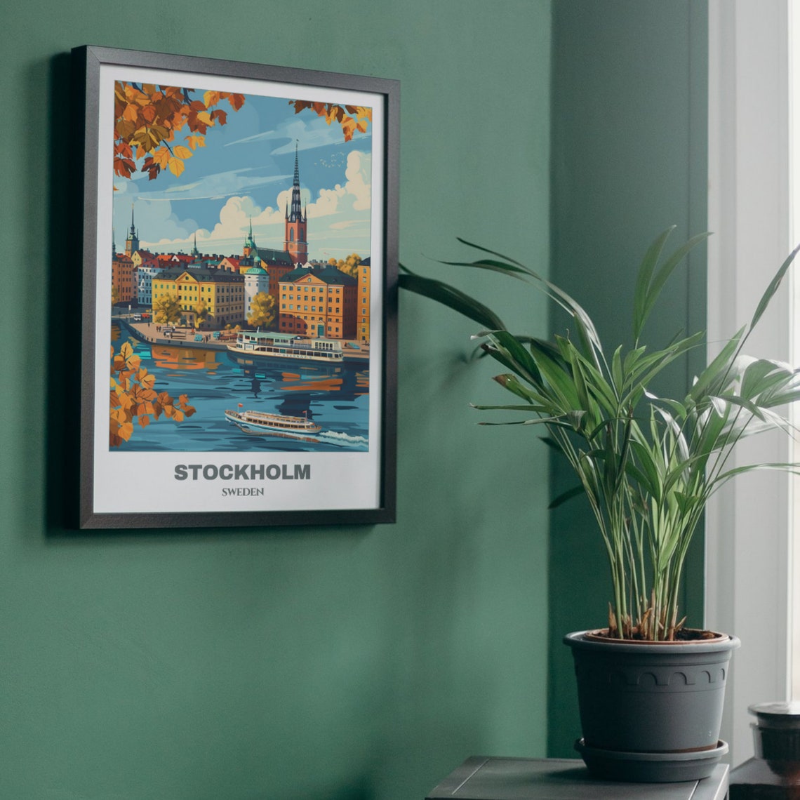 Stockholm Sweden Autumn Harbor Ferries Old Town Leaves Frame Poster - Image 5