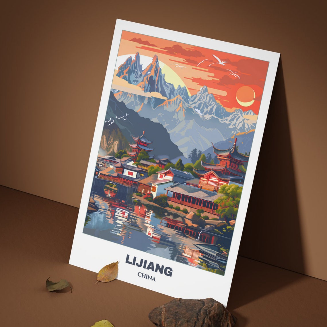 Lijiang Sunset Pagoda Lake Mountain Reflection Scenic Poster - Image 3