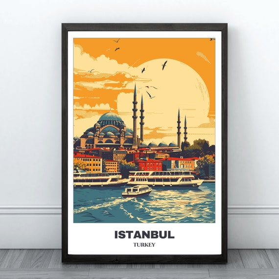 Istanbul Travel Poster, Cityscape Painting Print