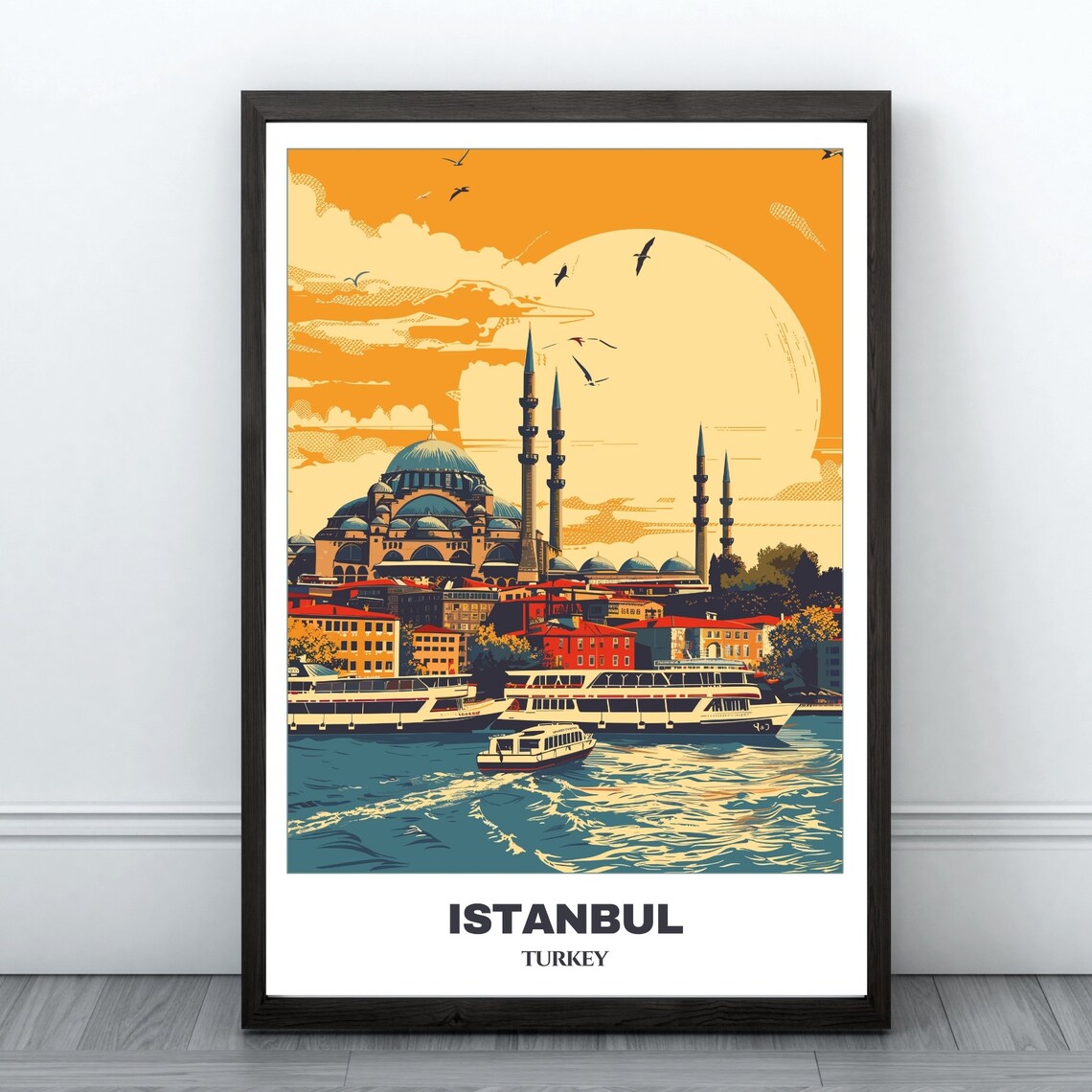Istanbul Travel Poster, Cityscape Painting Print