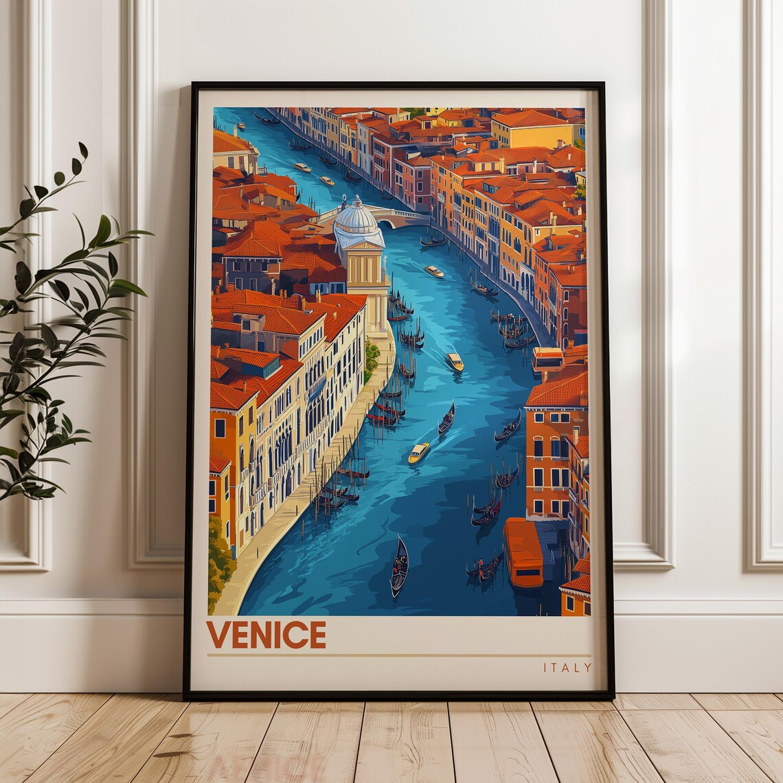Venice Italy Grand Canal Gondolas Sunset Vintage Travel Poster