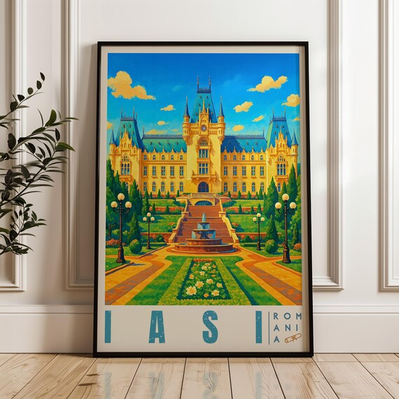 Iasi Romania Palace of Culture Blue Rooftops Facade Travel Poster