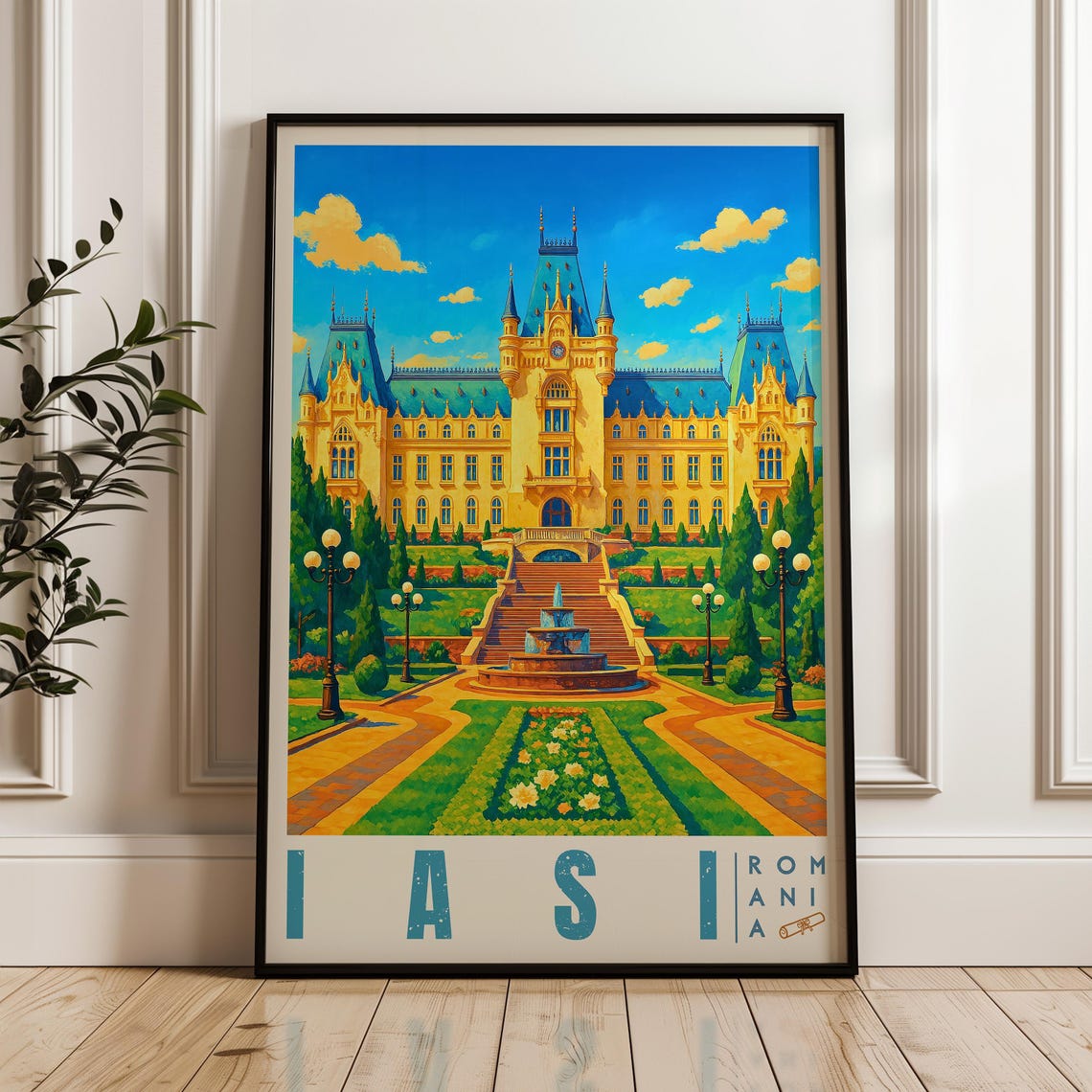 Iasi Romania Palace of Culture Blue Rooftops Facade Travel Poster