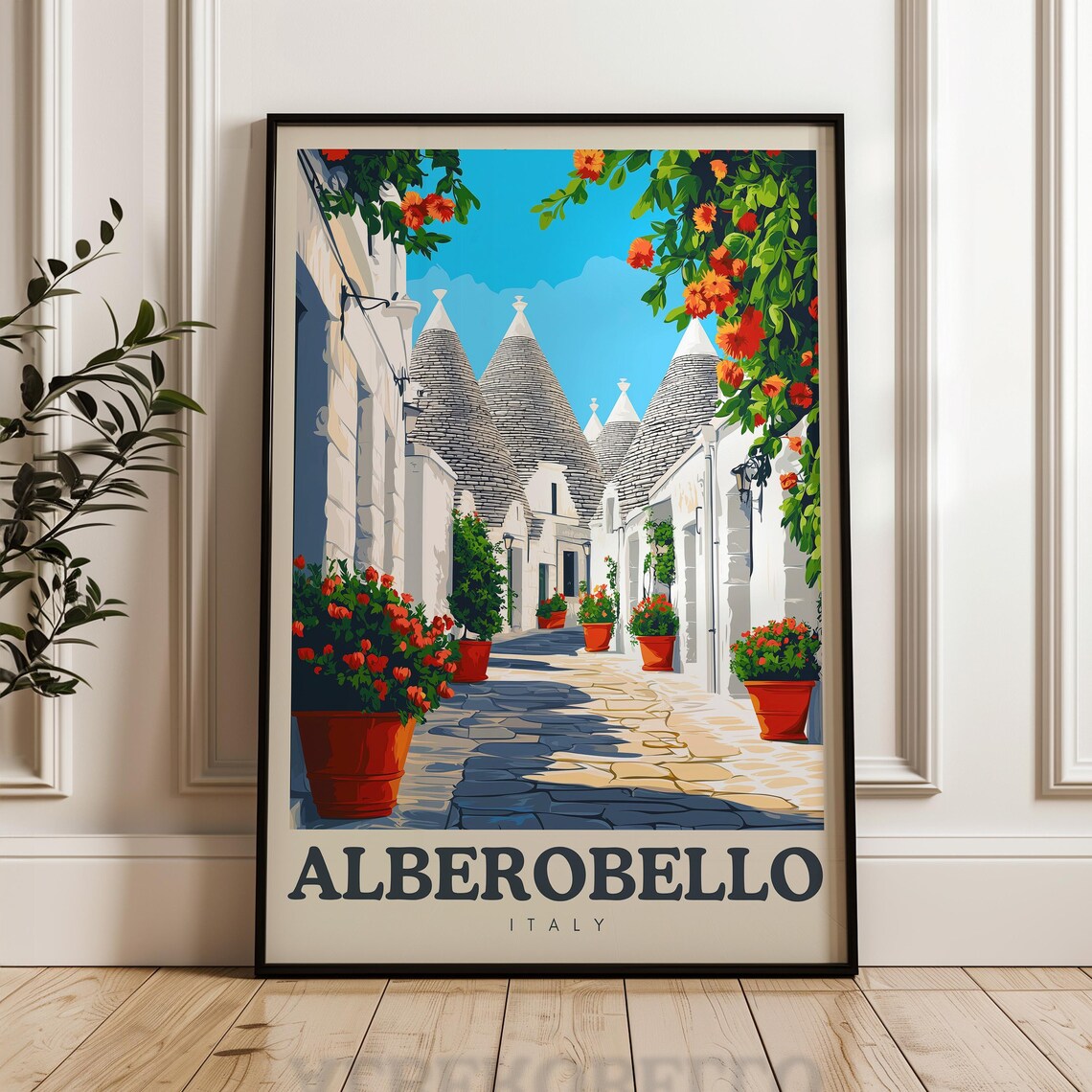 Alberobello Italy Travel Poster, Trulli Illustration