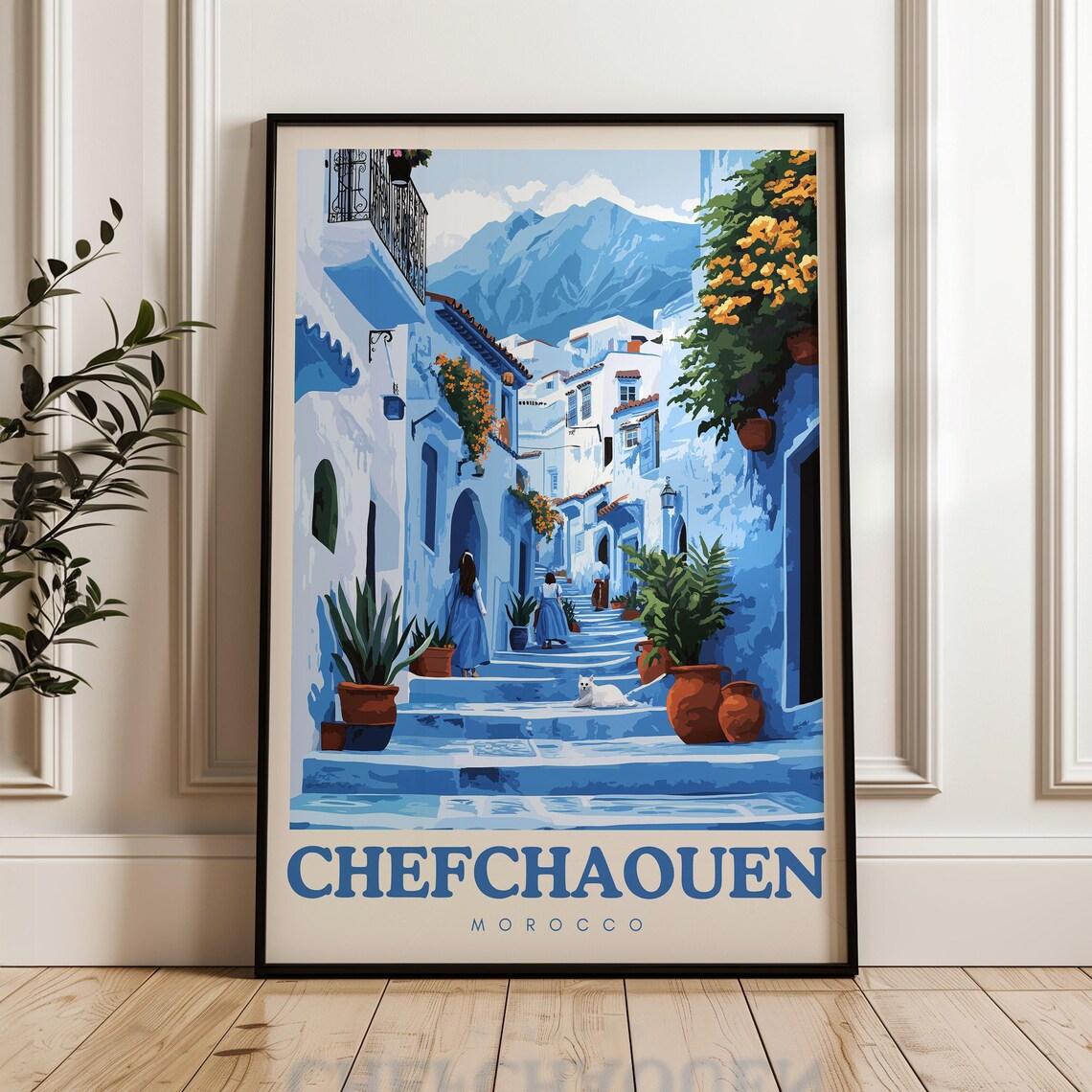 Chefchaouen Travel Poster, Morocco Wall Art Print