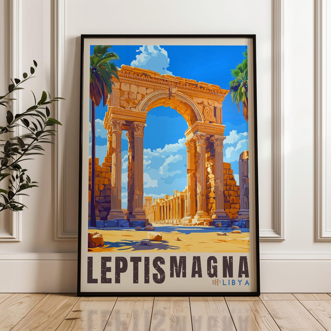 Leptis Magna Libya Roman Triumphal Arch Colonnade Travel Poster
