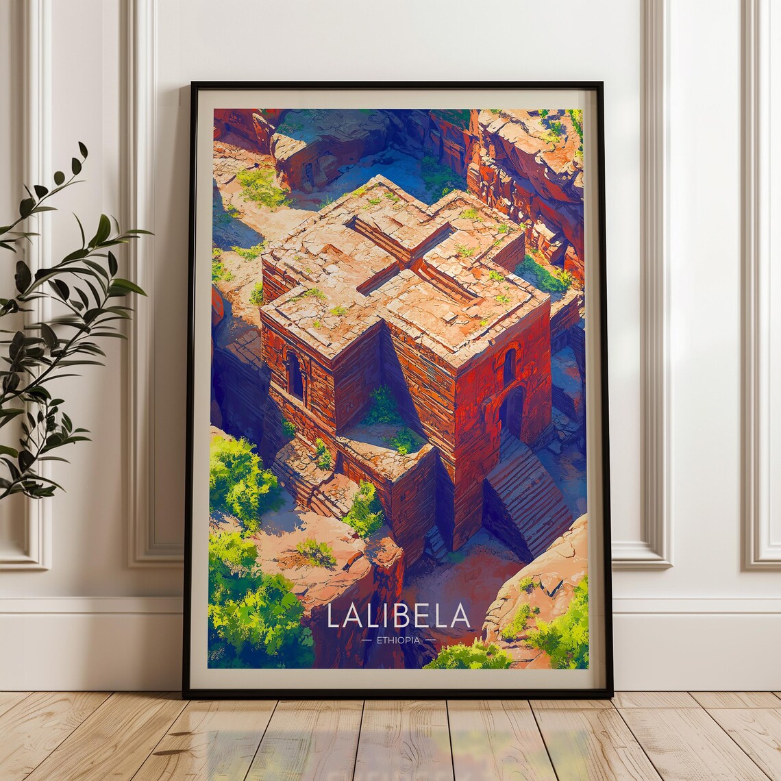 Lalibela Ethiopia Rock-Hewn Cross Church Landmark Travel Poster