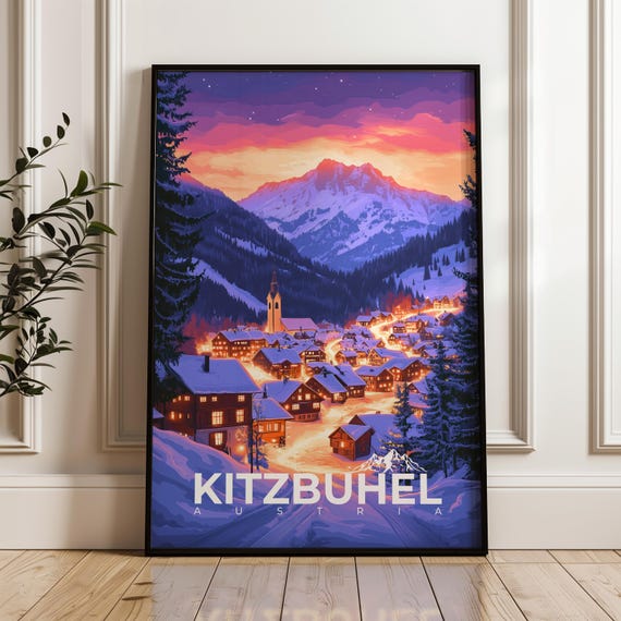Kitzbuhel Travel Poster, Austria Ski Illustration