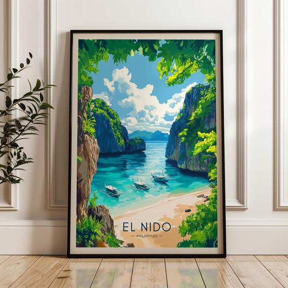 El Nido Travel Poster, Philippines Tropical Island