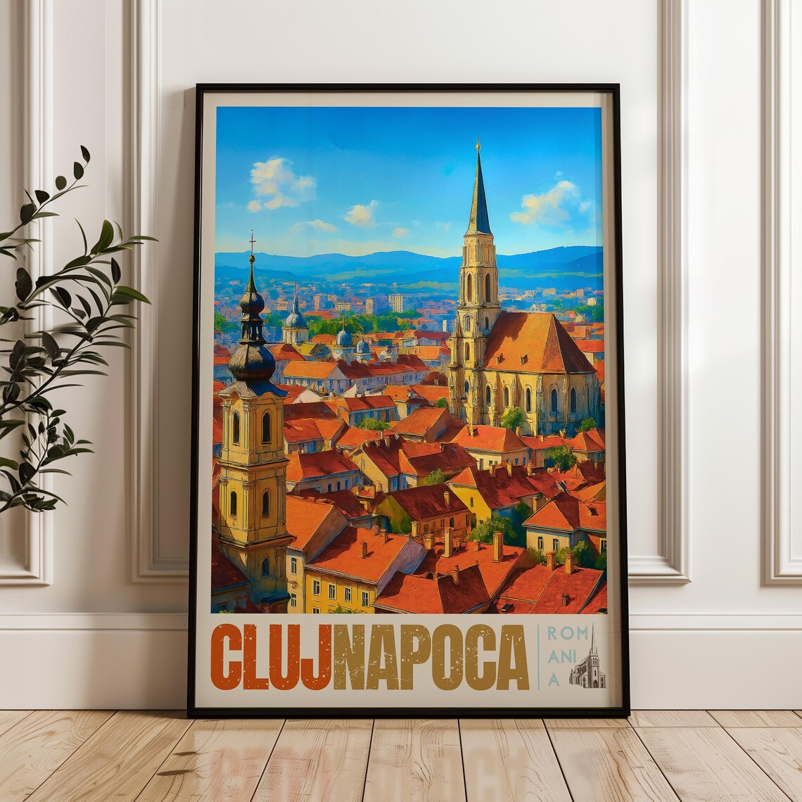 Clujnapoca Travel Poster, Romania Illustration Art
