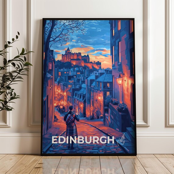 Edinburgh Scotland Travel Poster Kilt Illustration Wall Art