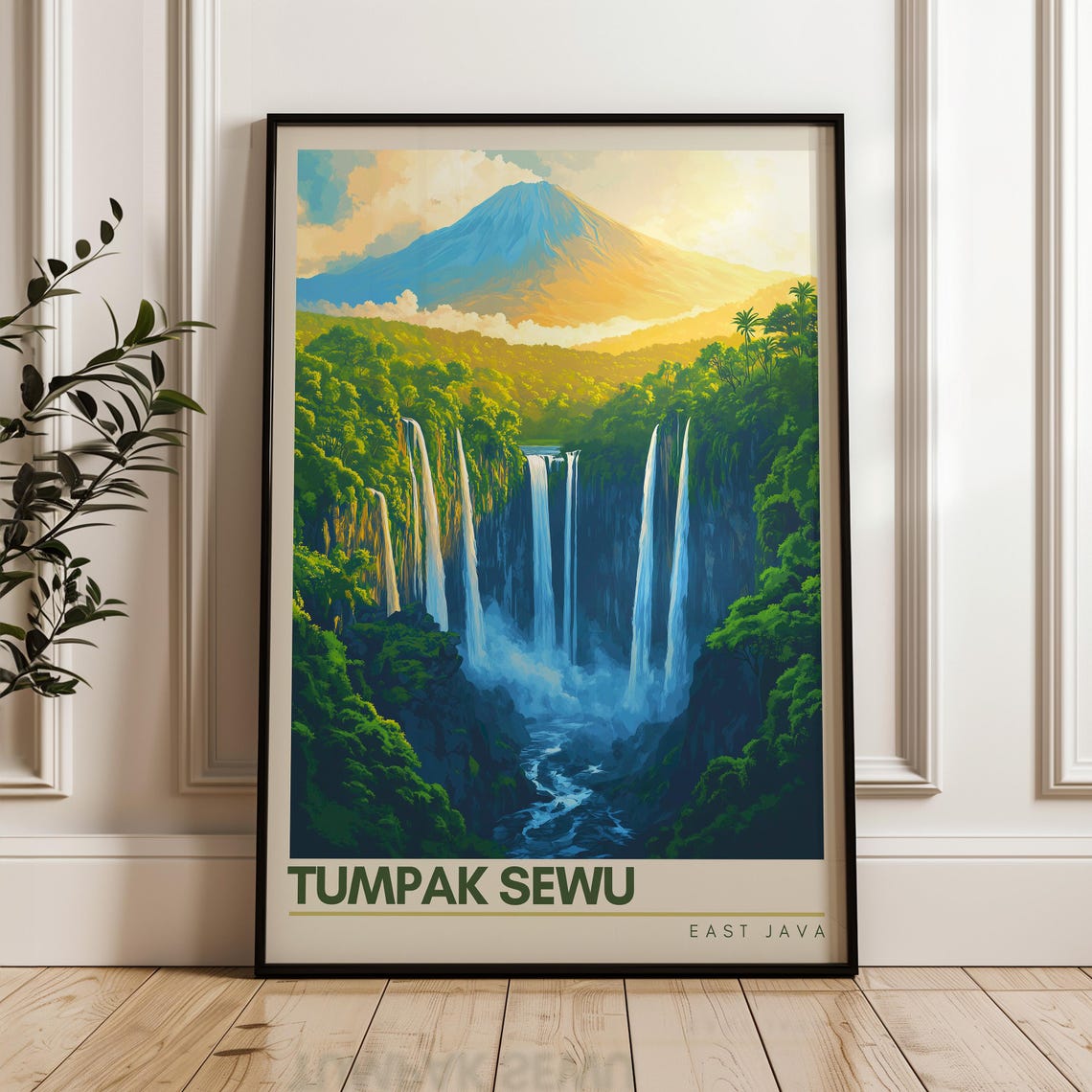Tumpak Sewu Waterfall Gorge Beneath a Volcano East Java Travel Poster