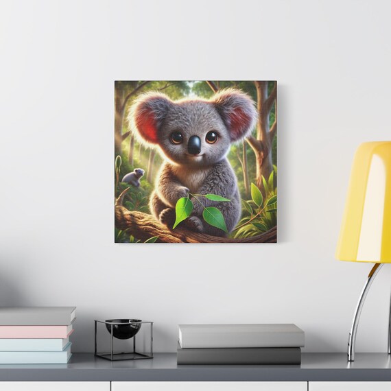 Cute Baby Koala Branch Eucalyptus Leaves Kids Nursery Animal Poster
