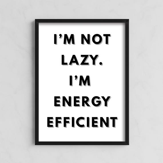 I'm Not Lazy I'm Energy Efficient, Funny Minimalist