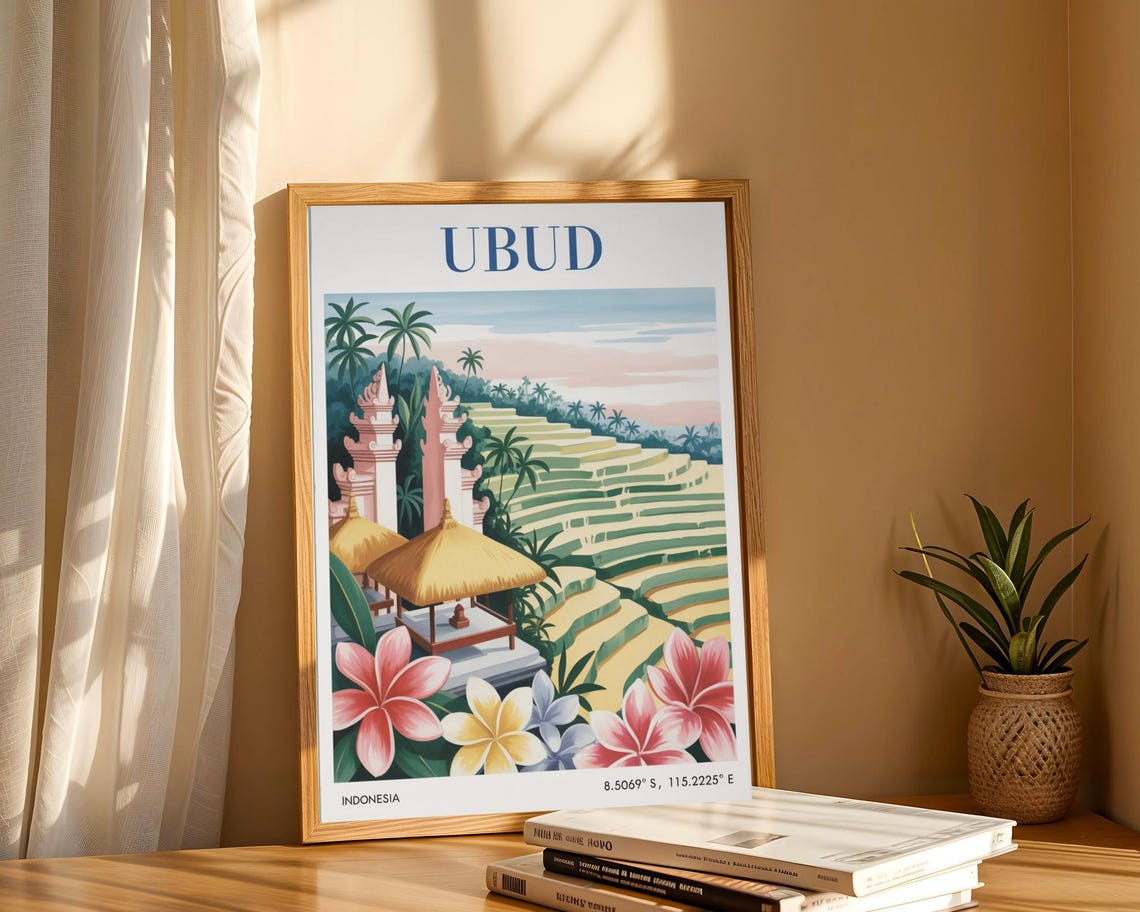Vintage Ubud Travel Poster, Bali Rice Terrace - Image 7