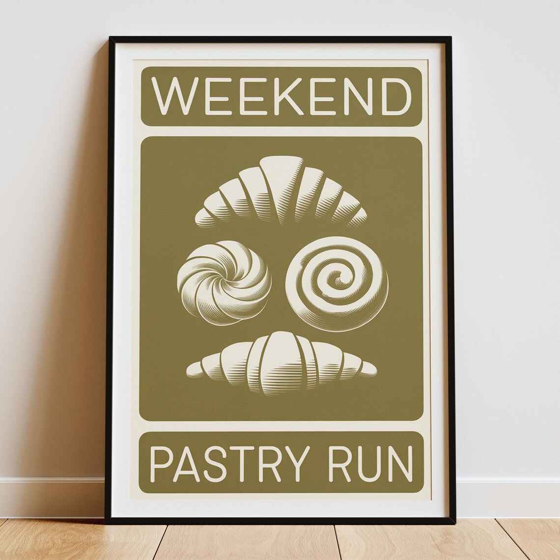 Weekend Pastry Run Croissant Art, Minimalist Kitchen Poster - Image 5