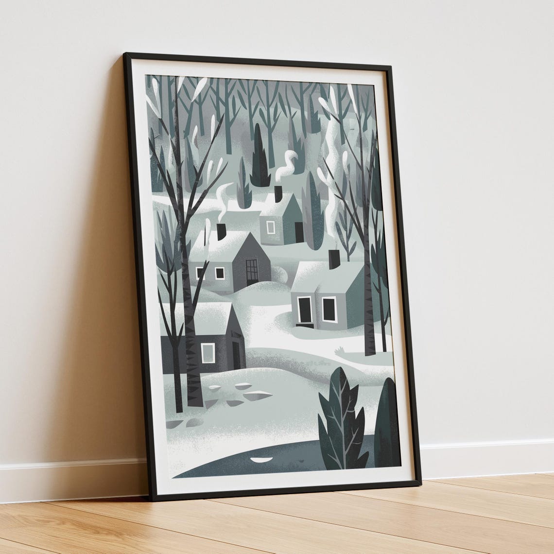 Scandinavian Snowy Village, Tranquil Winter Landscape - Image 3