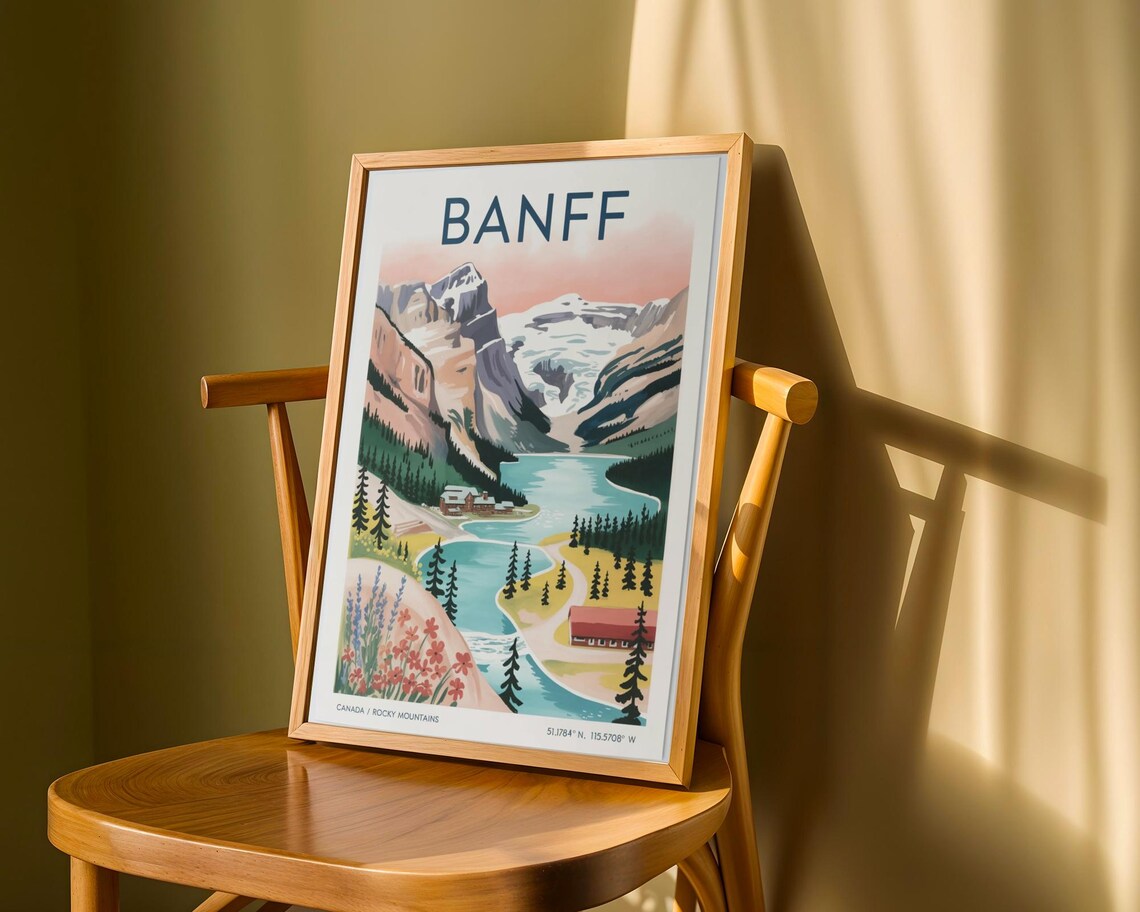 Banff Travel Poster, Vintage Rocky Mountains Landscape - Image 2